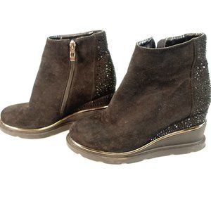 Guja Booties 6 Shoes Leather Size 36.5 Boots Black Pull On Wedge Platform